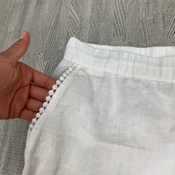 Talbots Pants Womens 4P Petite Snow Mid Rise Linen Elastic Waist Pom Pom Pocket - Picture 4 of 11